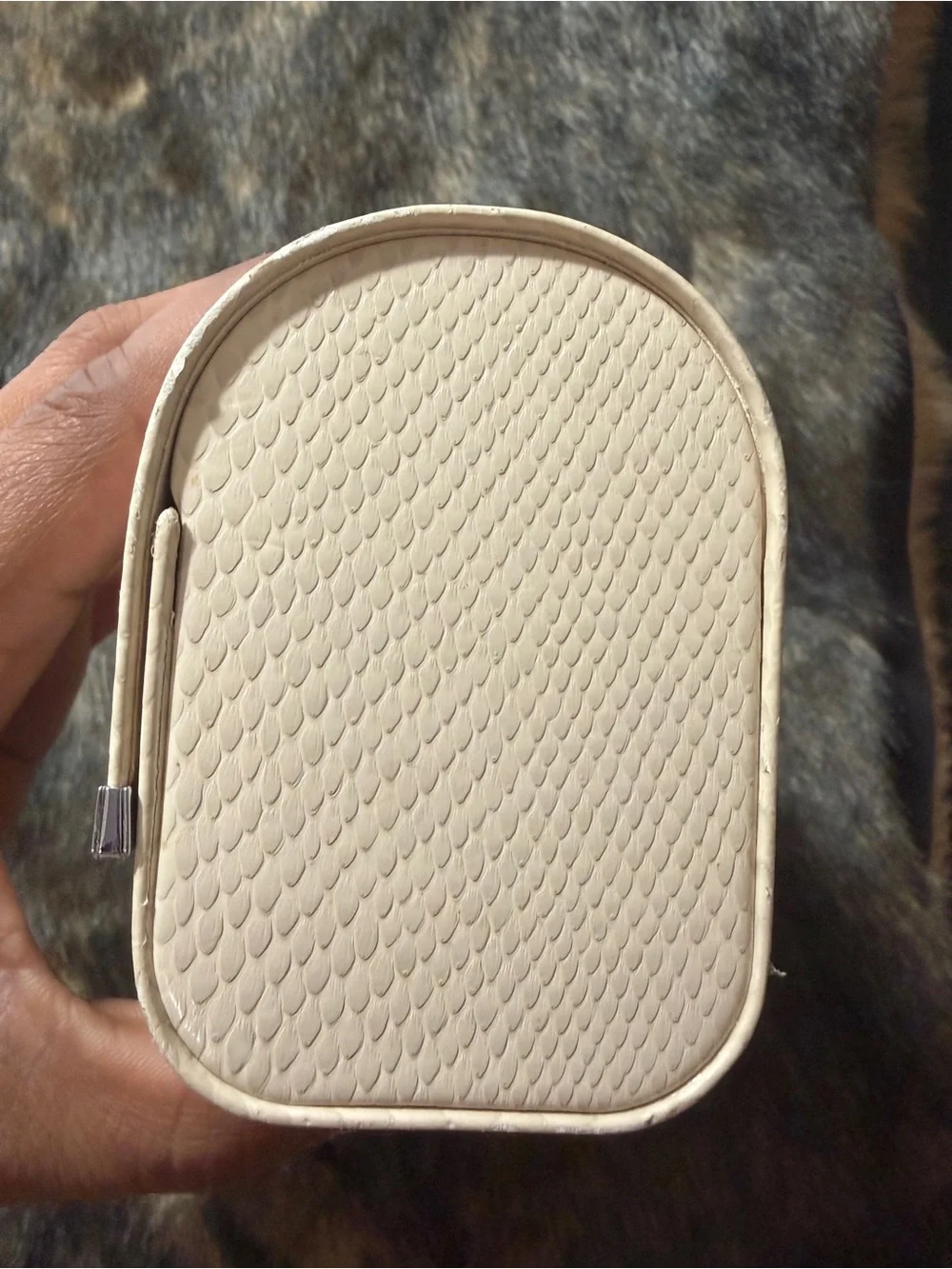 Jimmy Choo Cream Textured Leather Key & Card Holder with Silver Accent